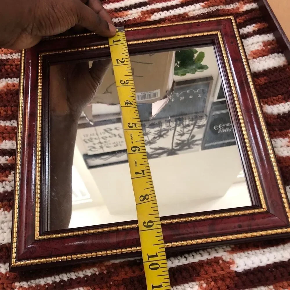 Retro Wood Framed Wall Hanging Mirror Gold Trim Set Bundle Lot-2 Square Diamond